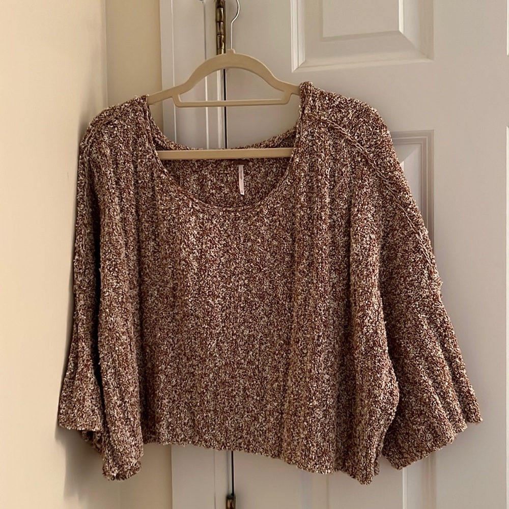 Free People chunky burnt orange and white sweater